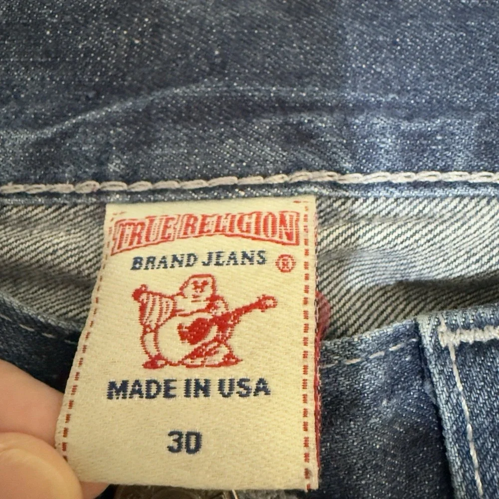 True Religion Slim Straight‎ Leg Jeans Mens 30x35 Jackson Dark Wash Repaired Y2K